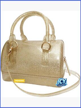 Jelly Pillow-Shaped Top Handle Handbag Transparent Crystal Purse Barrel Satchel